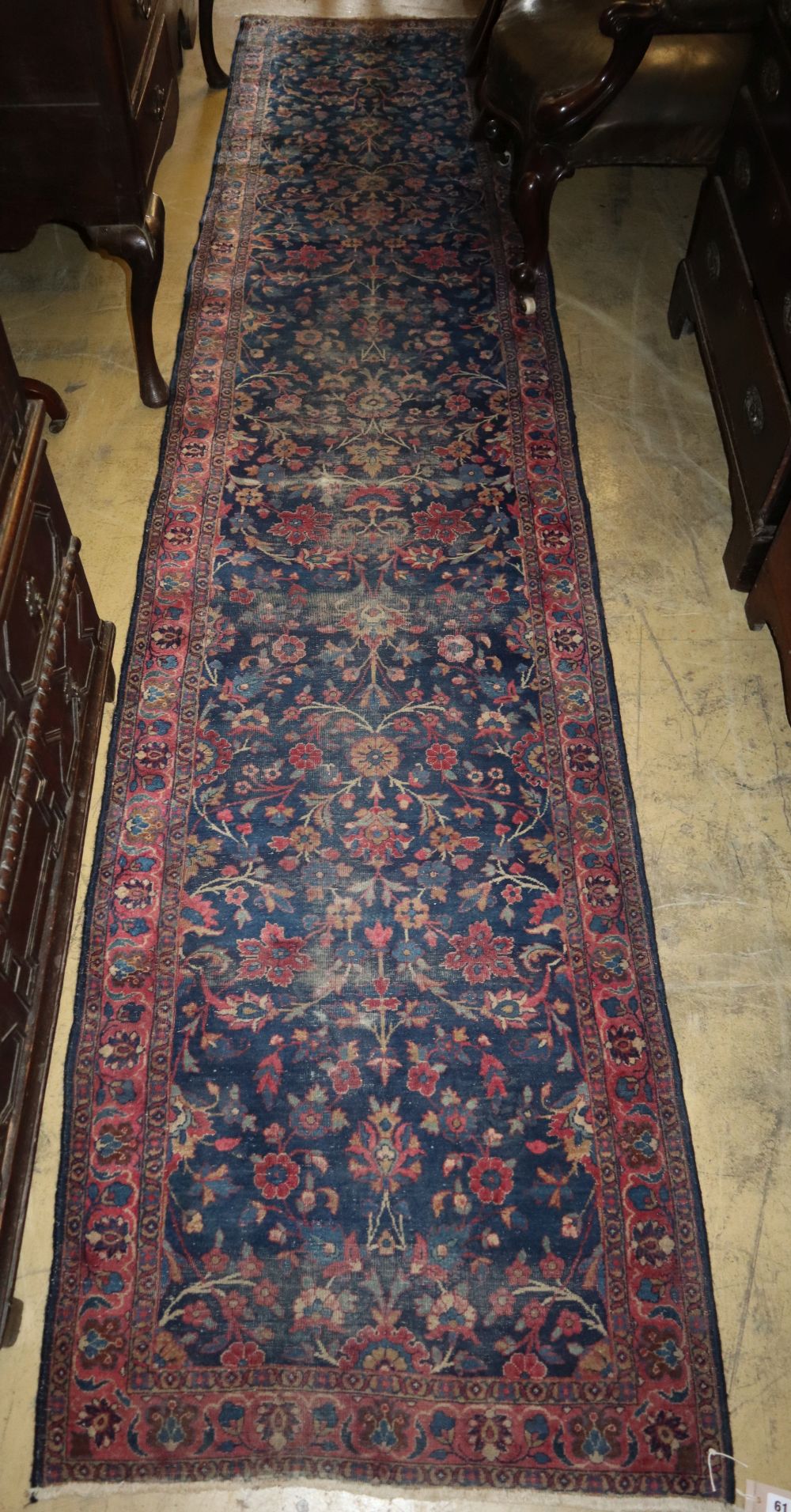 A Kerman blue ground runner, 355 x 77cm